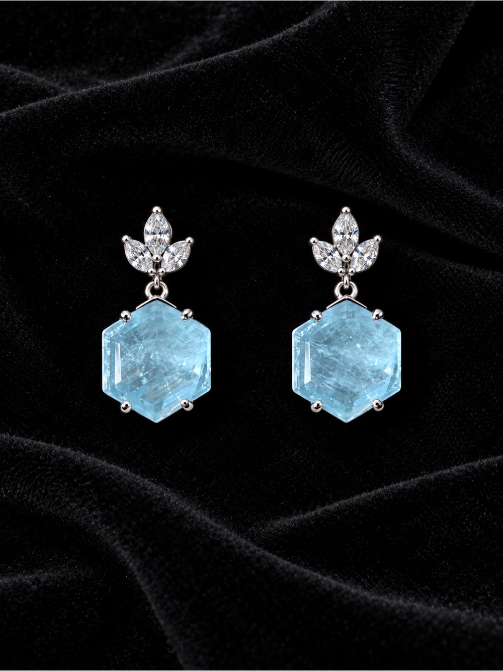 Ring Bomb Party Elegant Blue Hexagon Drop Earrings with Crystal Accents